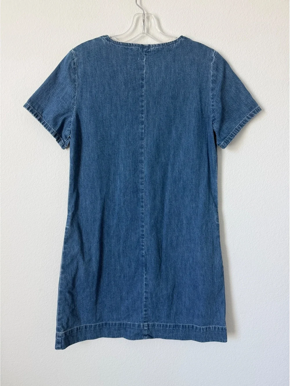 J. Crew Short Sleeve V-Neck Side Pocket Blue Denim Shift Dress Women's Size 4